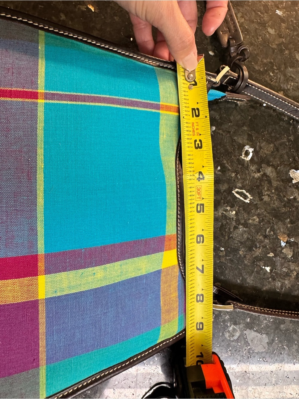 Lauren Ralph Lauren Teal Plaid Shoulder Bag with leather Trim - Picture 8 of 16